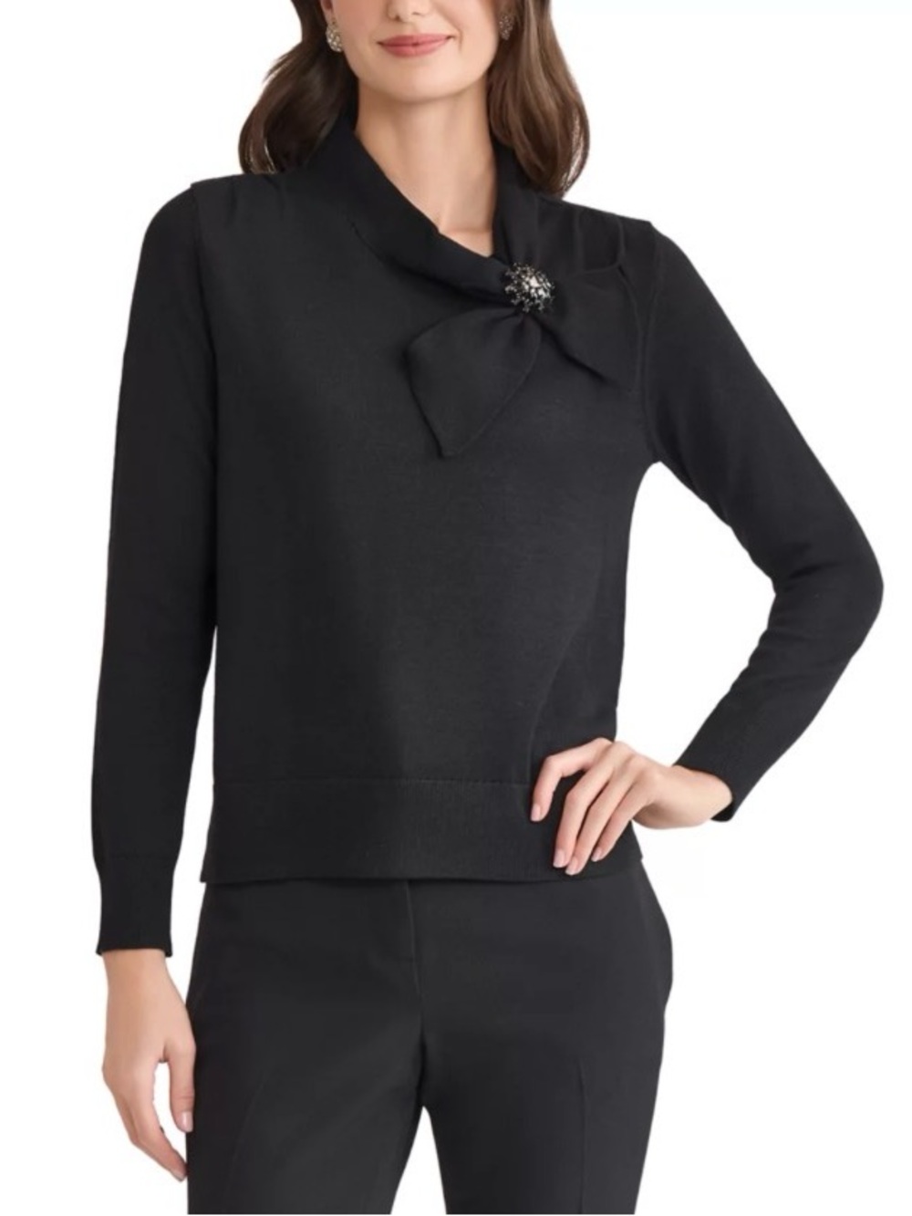 Kasper Tie-Neck Sweater With Brooche